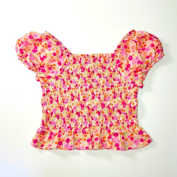 Ever After Girls Smocked Cropped Puff Sleeve Pink Floral Top size 10 - Picture 3 of 6